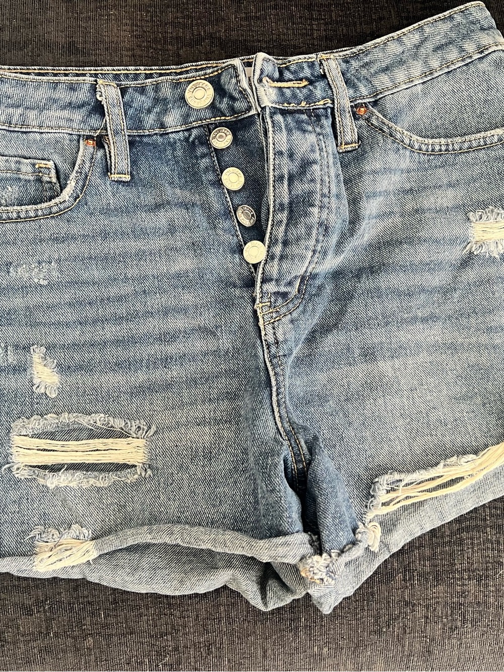 YMI Light Blue Distressed Button-Fly Jean Shorts